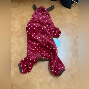 Festive Red Polka Dot Reindeer Dog Onesie Pajamas